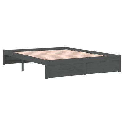 Bed Frame Grey Solid Wood 137x187 Double Size