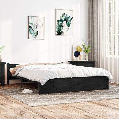 Bed Frame Black Solid Wood 153x203 cm Queen Size