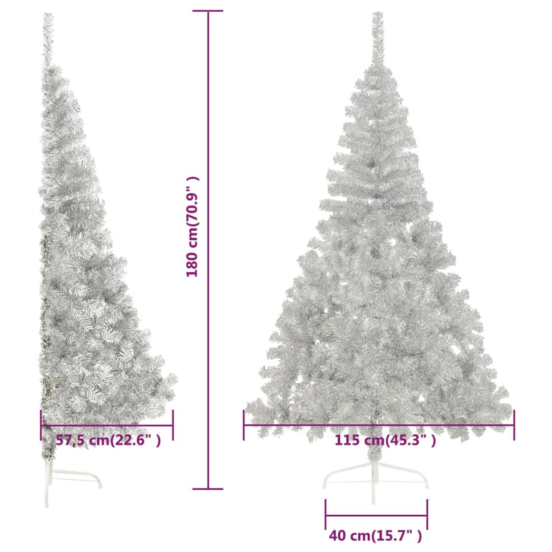 Artificial Half Christmas Tree with Stand Silver 180 cm PVC