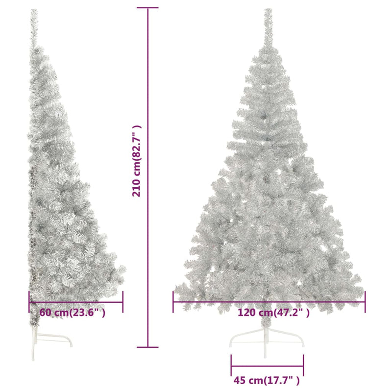 Artificial Half Christmas Tree with Stand Silver 210 cm PVC