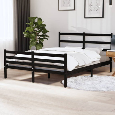 Bed Frame Black Solid Wood Pine 153x203 cm Queen Size