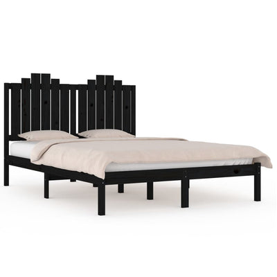Bed Frame Black Solid Wood Pine 137x187 Double Size