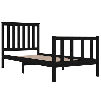 Bed Frame Black Solid Wood Pine 90x190 cm 3FT Single