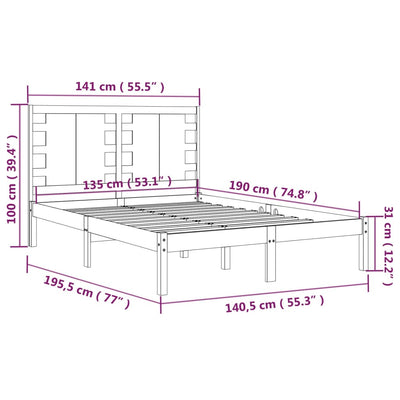 Bed Frame Black Solid Wood 137x187 cm Double Size