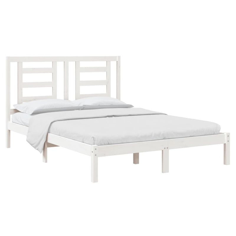 Bed Frame White Solid Wood Pine 137x187 Double Size