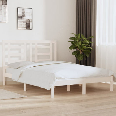 Bed Frame White Solid Wood Pine 137x187 Double Size