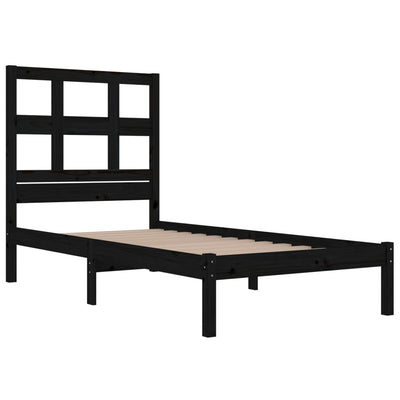 Bed Frame Black Solid Wood Pine 92x187 cm Single Bed Size