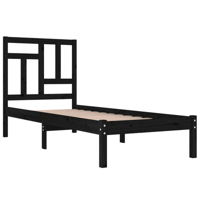 Bed Frame Black Solid Wood Pine 92x187 cm Single Bed Size
