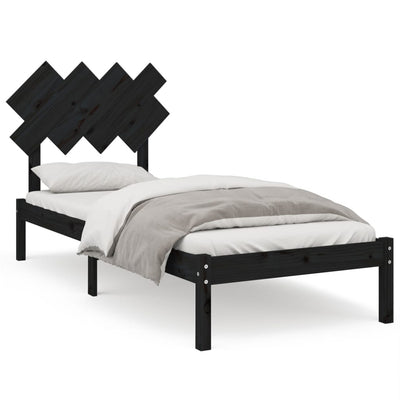 Bed Frame Black 92x187 cm Single Bed Size Solid Wood