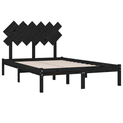 Bed Frame Black 137x187 cm Double Size Solid Wood
