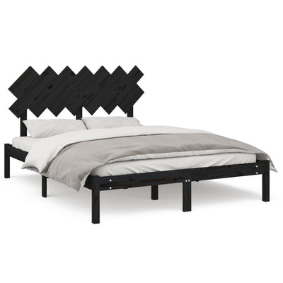 Bed Frame Black 153x203 cm Queen Size Solid Wood
