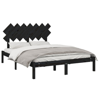Bed Frame Black 153x203 cm Queen Size Solid Wood