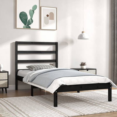 Bed Frame Black Solid Wood 90x190 cm Single Bed Size