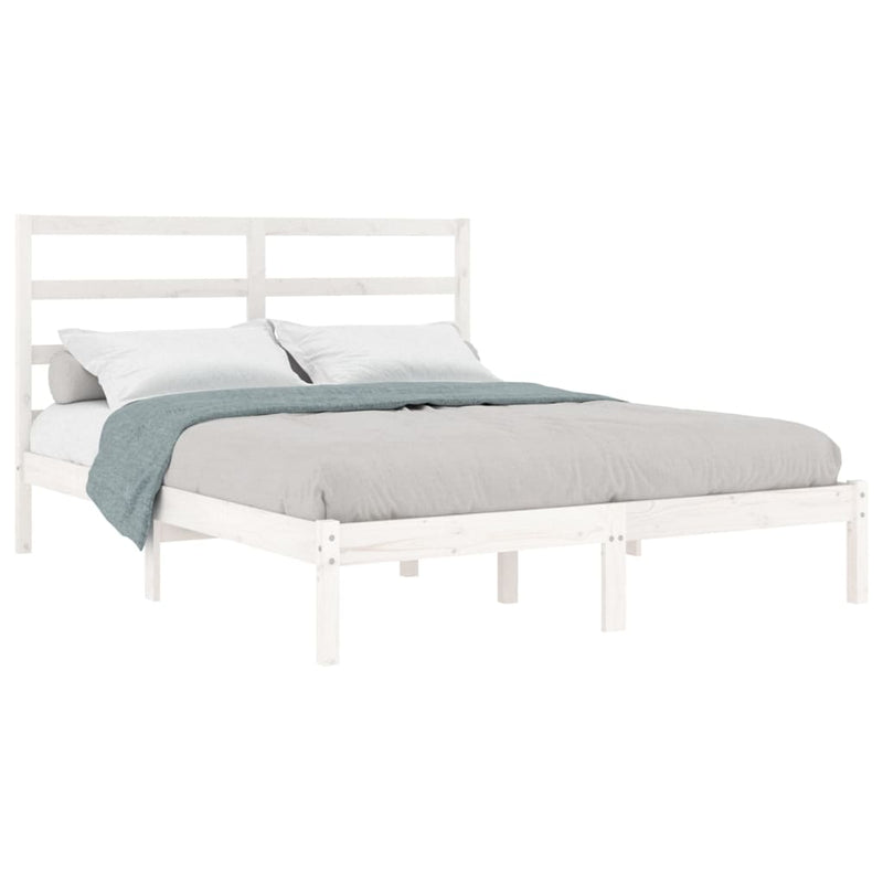 Bed Frame White Solid Wood 153x203 cm Queen Size