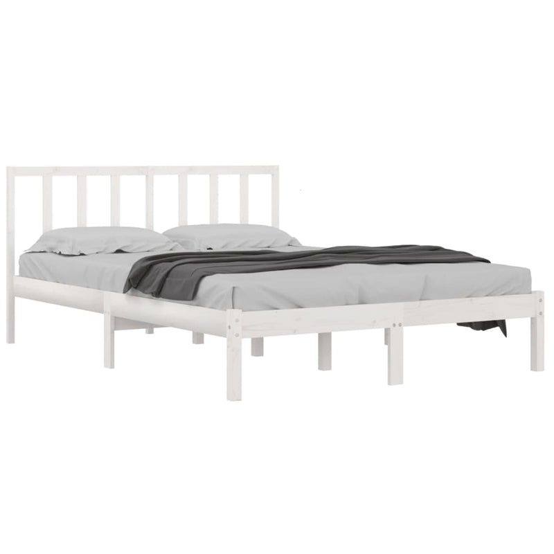 Bed Frame White Solid Wood Pine 150x200 cm 5FT King Size