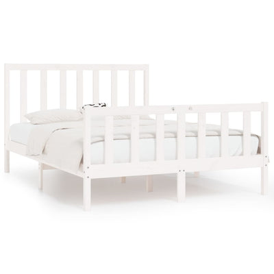 Bed Frame White Solid Wood 137x187 Double Size