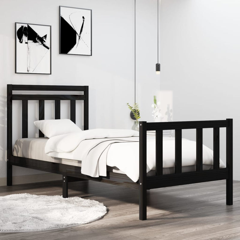 Bed Frame Black Solid Wood 90x190 cm 3FT Single