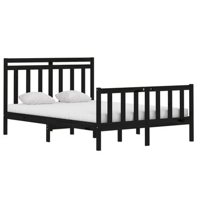 Bed Frame Black Solid Wood 135x190 cm 4FT6 Double