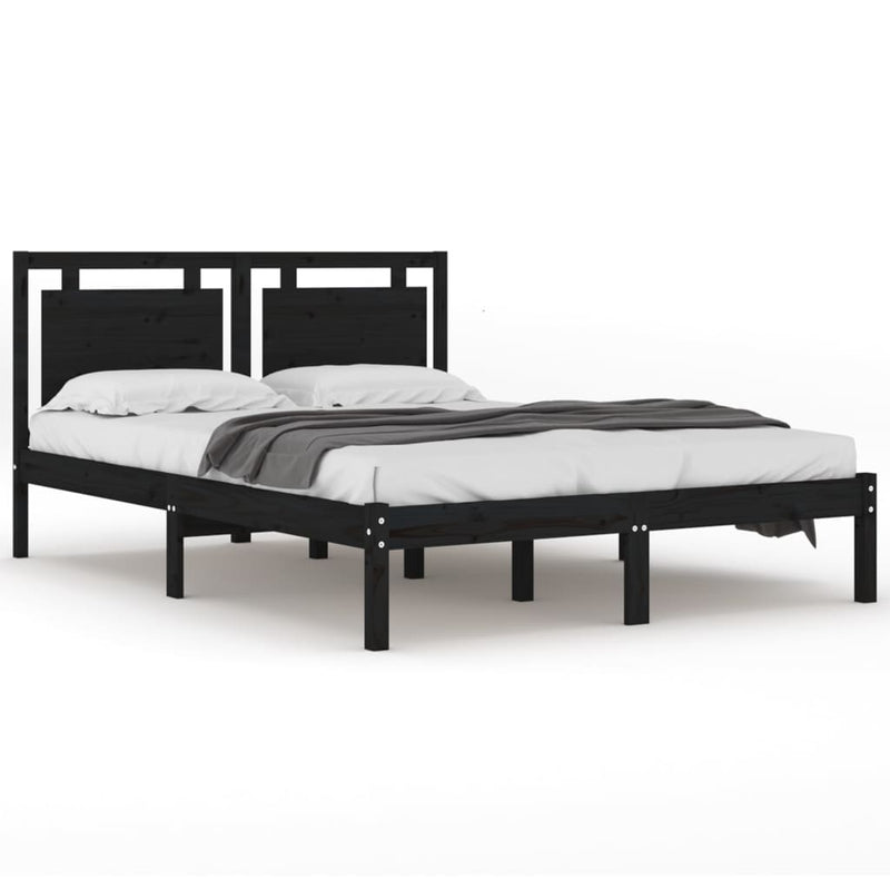 Bed Frame Black Solid Wood 150x200 cm 5FT King Size