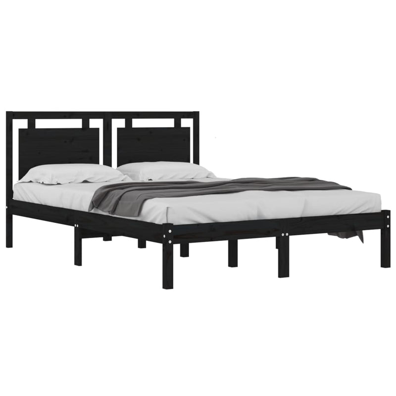Bed Frame Black Solid Wood 150x200 cm 5FT King Size
