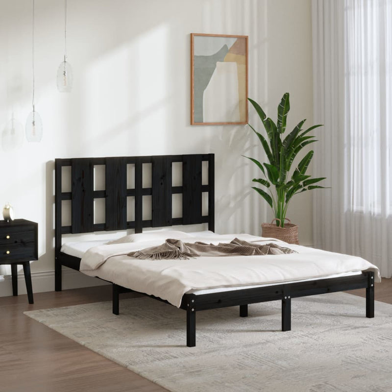 Bed Frame Black Solid Wood 137x187 Double Size