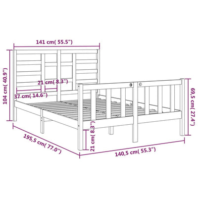 Bed Frame Black Solid Wood 137x187 cm Double