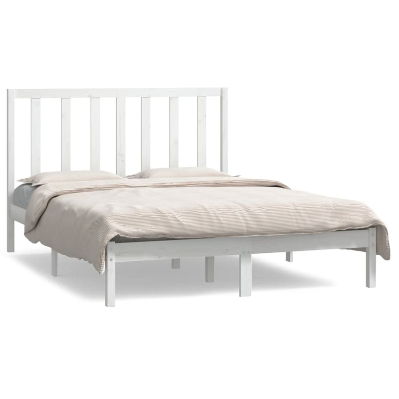 Bed Frame White Solid Wood Pine 135x190 cm 4FT6 Double
