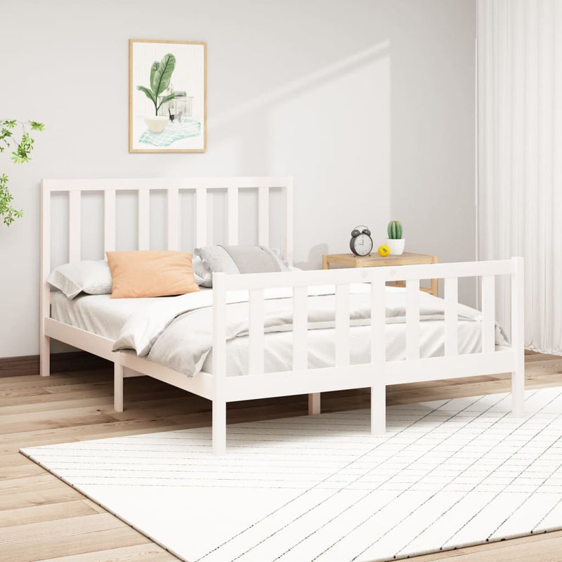 Bed Frame White Solid Wood Pine 150x200 cm 5FT King Size