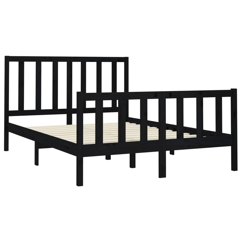 Bed Frame Black Solid Wood Pine 150x200 cm 5FT King Size