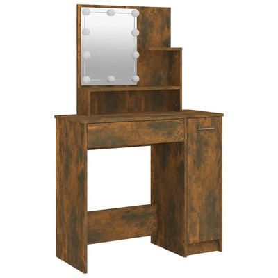 Dressing Table with LED Smoked Oak 86.5x35x136 cm
