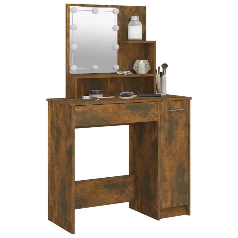Dressing Table with LED Smoked Oak 86.5x35x136 cm