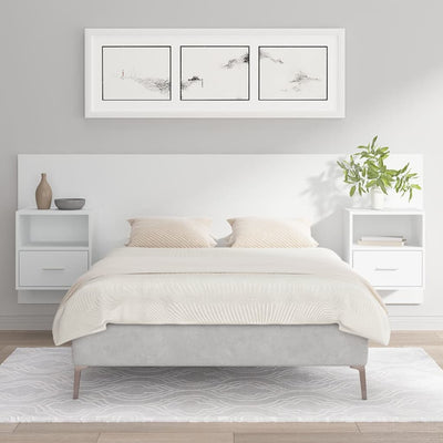 Bed Headboard with Cabinets White Engineered Wood