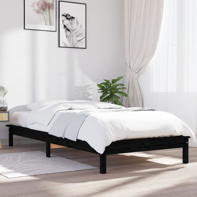 Bed Frame Black 92x187 cm Solid Wood Pine Single Bed Size