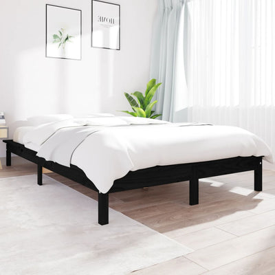 Bed Frame Black 137x187 cm Solid Wood Pine Double Size