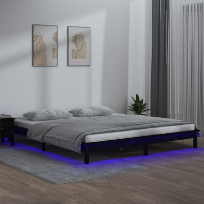 LED Bed Frame Black 153x203 cm Queen Size Solid Wood