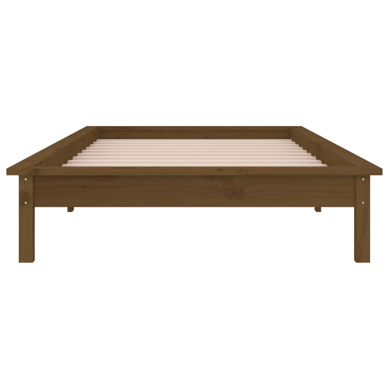 LED Bed Frame Honey Brown 92x187 cm Single Bed Size Solid Wood