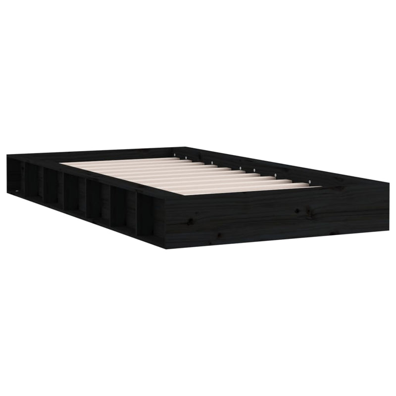 Bed Frame Black 92x187 cm Single Bed Size Solid Wood