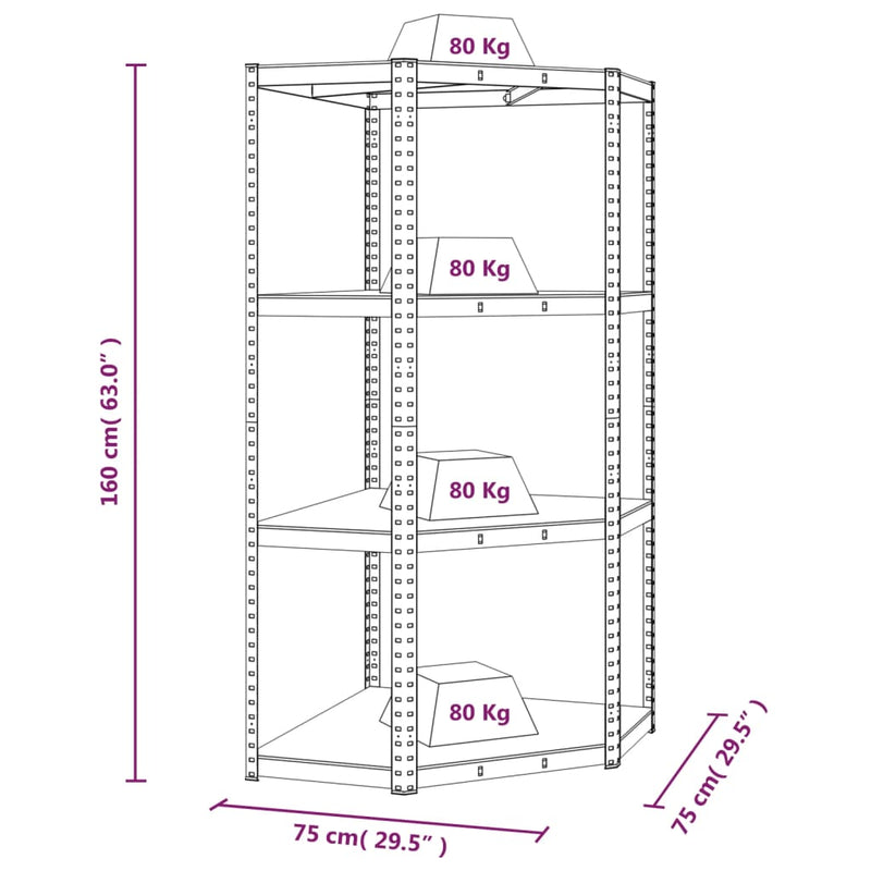 4-Layer Corner Shelf Anthracite Steel and Engineered Wood