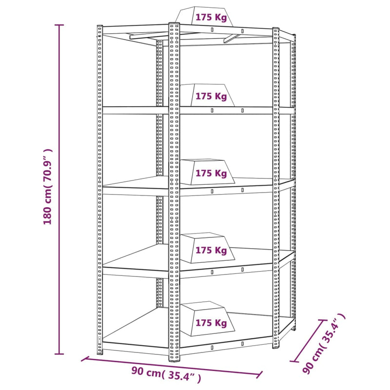 5-Layer Heavy-duty Corner Shelf Silver Steel and Engineered Wood