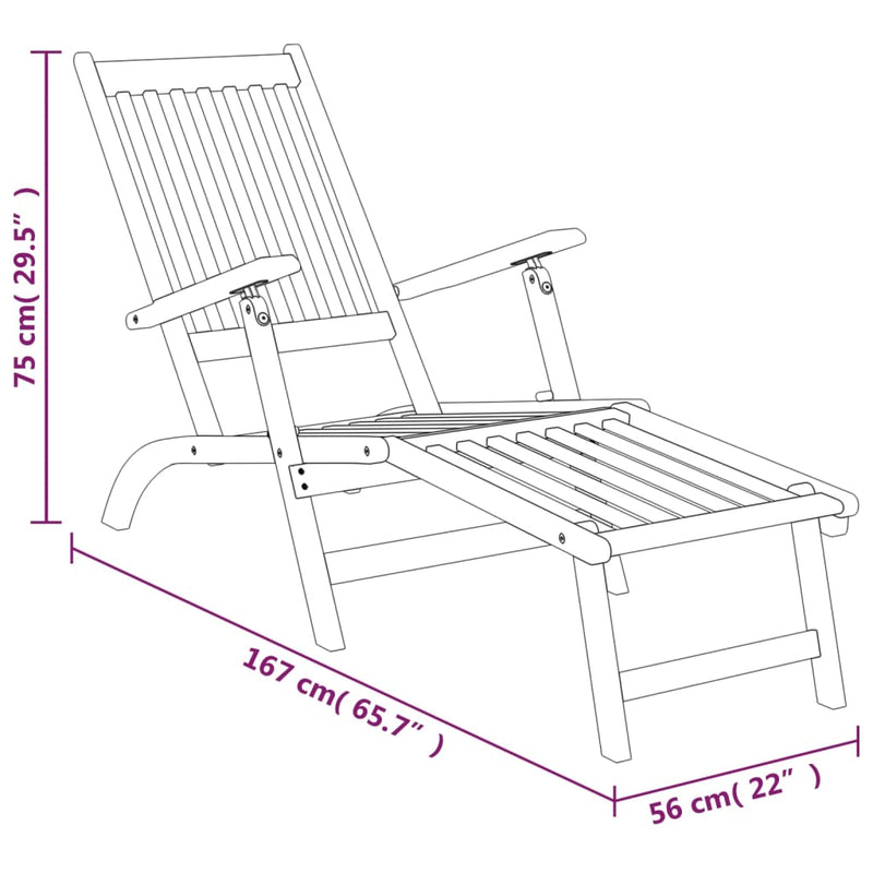 Outdoor Deck Chairs with Footrests and Table Solid Wood Acacia