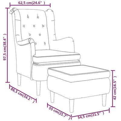 Armchair with Stool Cream Fabric