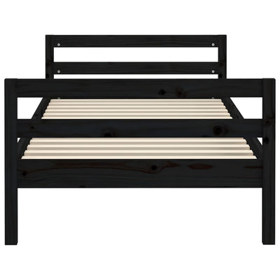 Bed Frame Black 92x187 cm Single Bed Size Solid Wood Pine