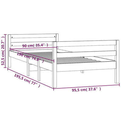 Bed Frame Black 92x187 cm Single Bed Size Solid Wood Pine