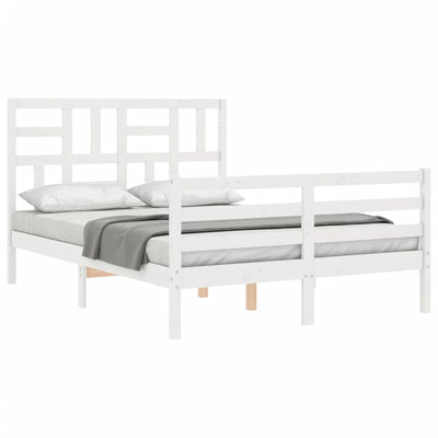 Bed Frame with Headboard White 137x187 cm Double Solid Wood