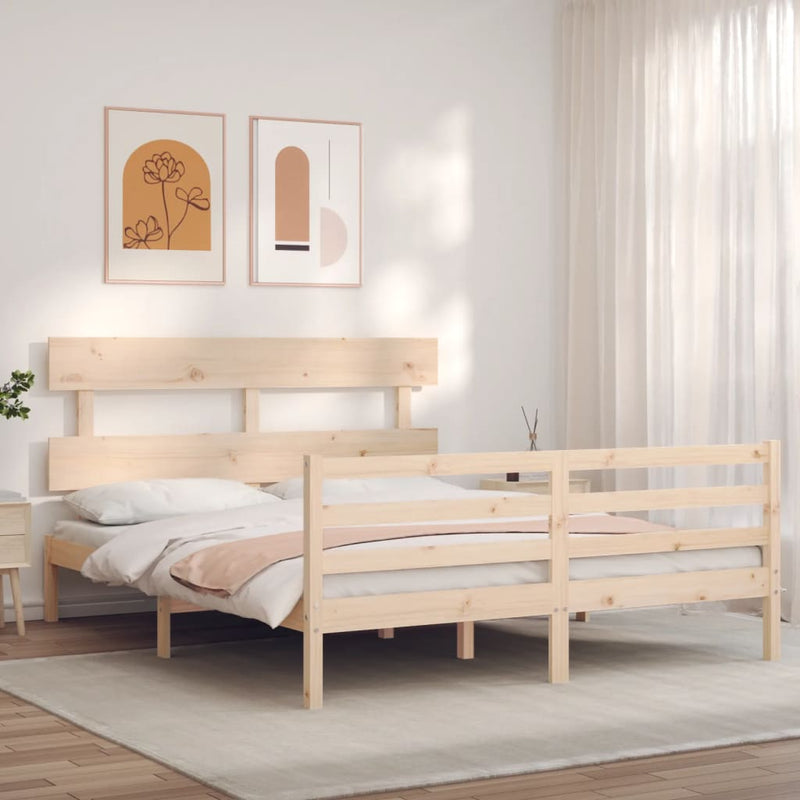 Bed Frame with Headboard  153x203 cm Queen Solid Wood