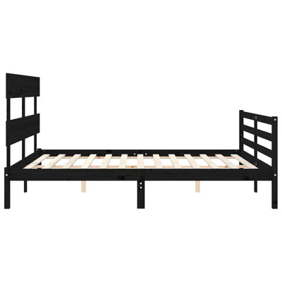 Bed Frame with Headboard  Black 153x203 cm Queen Solid Wood