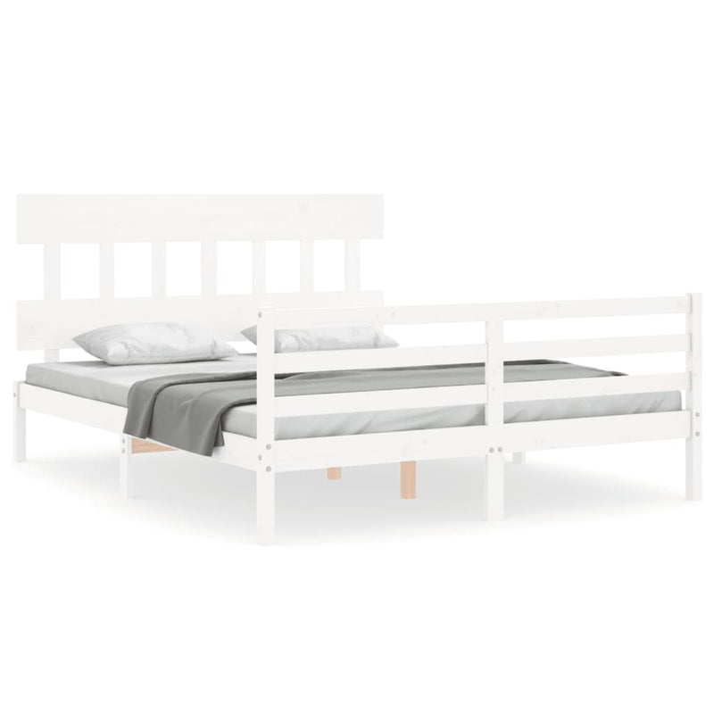 Bed Frame with Headboard  White 153x203 cm Queen Solid Wood