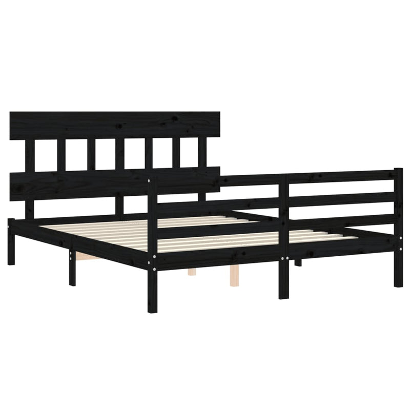 Bed Frame with Headboard  Black 153x203 cm Queen Solid Wood