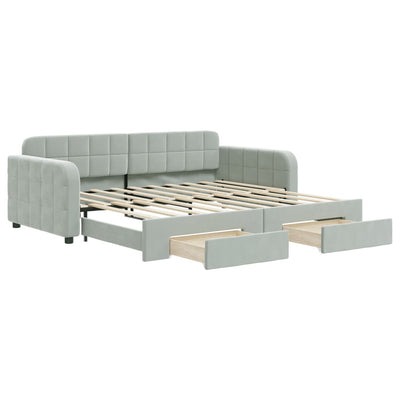 Daybed with Trundle and Drawers Light Grey 90x190 cm Velvet