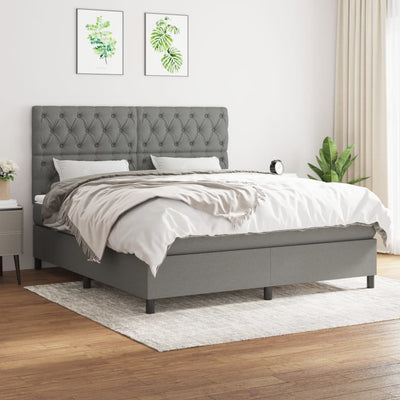 Box Spring Bed with Mattress Dark Grey 152x203 cm Queen Fabric